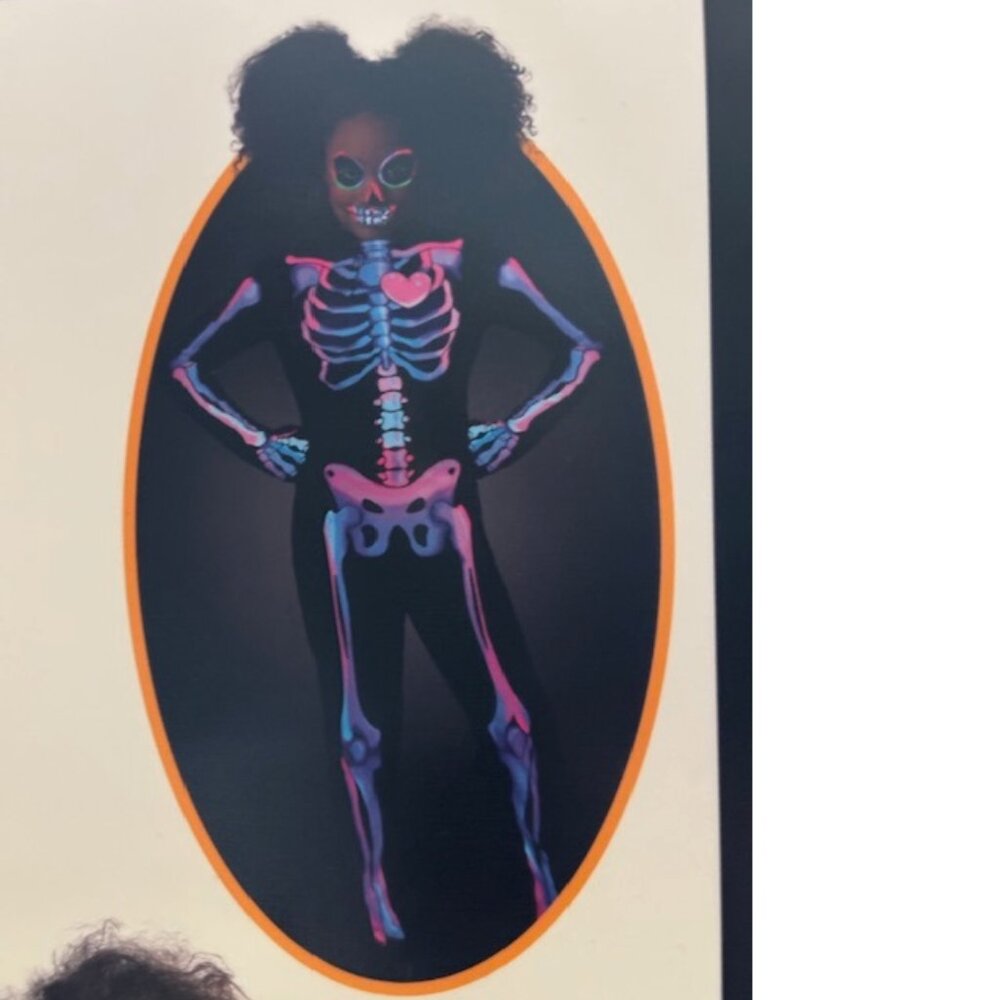 Skeleton Halloween Costume 4/6 Pink Black Light Responsive Jumpsuit Girls